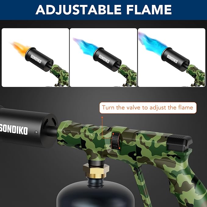 Sondiko Propane Torch Head, Powerful Kitchen Torch for Cooking, BBQ, Sous Vide and Steak Searing, Adjustable Blow Torch - Perfect Campfire Charcoal Starter(Propane Tank Not Included)