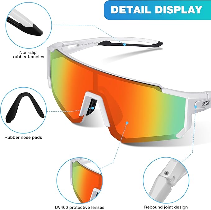 RIVBOS Youth Baseball Sunglasses for Kids(Boys&Girls) Polarized UV Protection Cycling Glasses RYS008