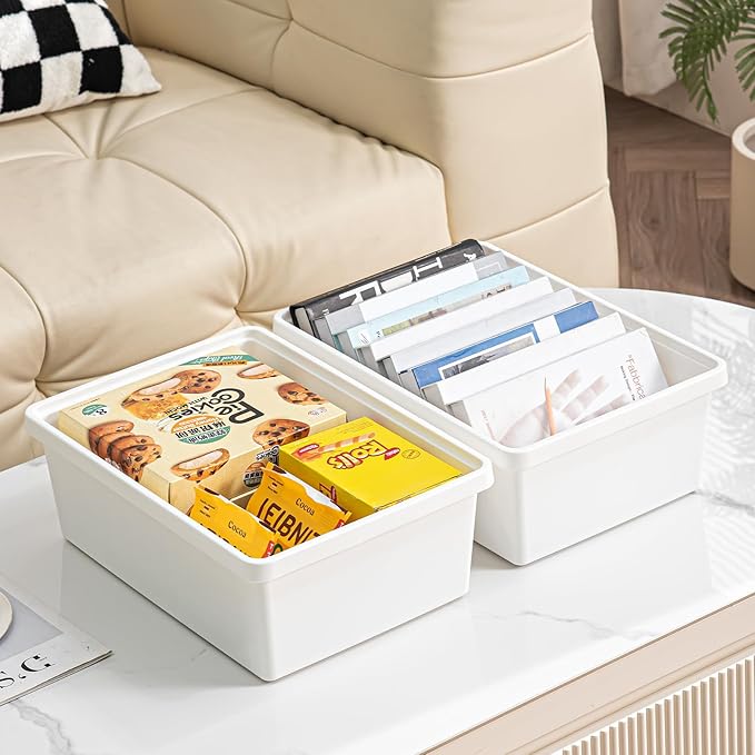 15 Quart Stackable Plastic Storage Bins with LidsStorage Container for Organizing, Storage Boxeswith Handle for Shelves, Cube Storage Bin for CraftSnacks, (white,2L)