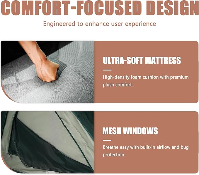 Rooftop Tent, Roof Top Tent for 2-3, Blackout-Coated Oxford & Polycotton for UV Protection and Waterproof, with Aluminum Ladder, Skyview Window, Mattress, for Car/Truck/Jeep/SUV/Van