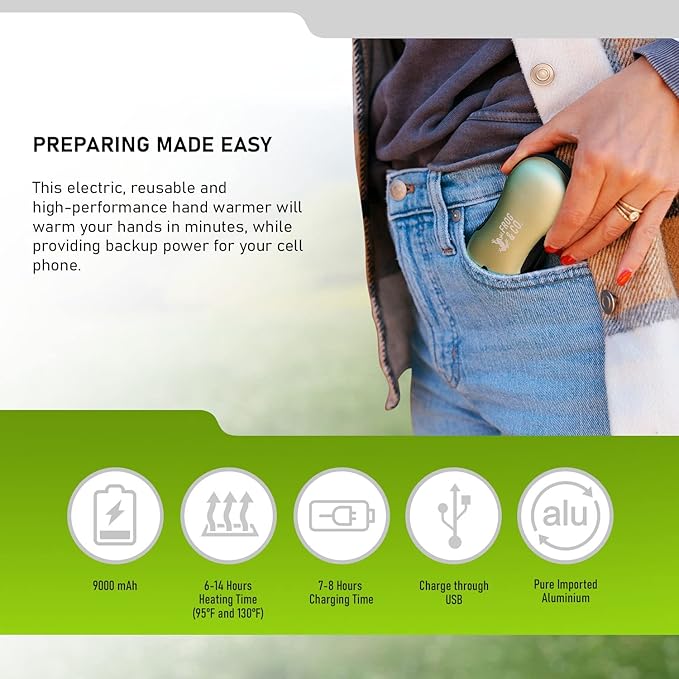 Survival Frog QuickHeat PRO Rechargeable Hand Warmer with Portable Power Bank - Premium Quality Electric Hand Warmer - Reusable Hand Warmers - USB Heater for Hands with Storage Bag and Lanyard