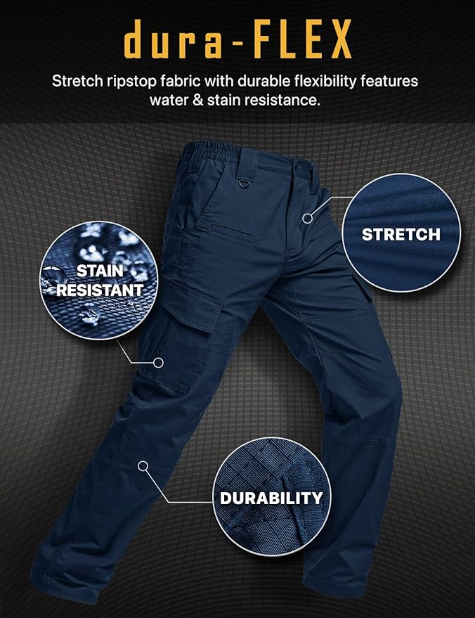 CQR Men's Flex Ripstop Tactical Pants, Water Resistant Stretch Cargo Pants, Lightweight EDC Hiking Work Pants