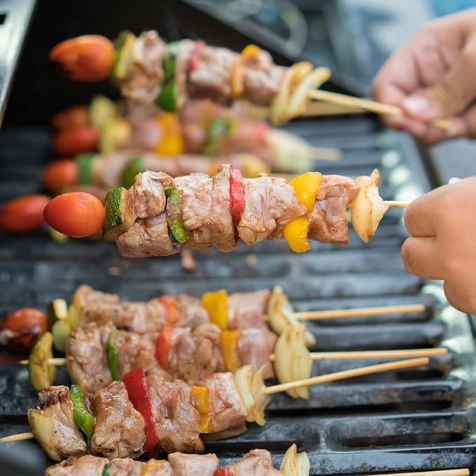 200 PCS Bamboo Skewers, 10 Inch Wooden Skewer for Appetizers, Fruit, Kebabs, Grilling Barbecue, Mini Burger, Sausage, Cocktail Picks for Drinks, Long Toothpicks, Food Sticks Natural, Kitchen Gadget
