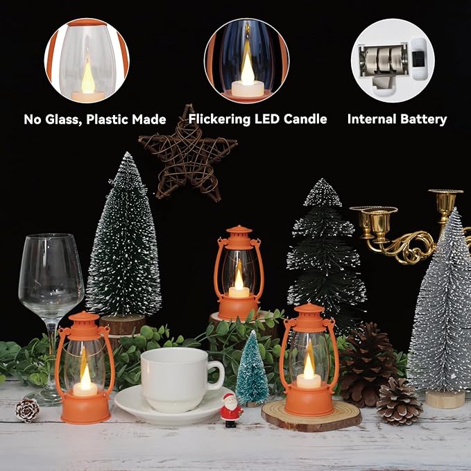 12Pcs Orange Mini Lanterns for Fall Halloween Thanksgiving & Western Camping Decor – Small Lantern Decorative for Table Centerpiece, Hanging Ornaments for Christmas Wedding & Cowboy Party