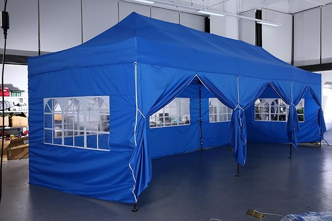 COBIZI 10x30 Pop up Canopy Tent 10x30 Canopy with 8 Sidewalls Waterproof Heavy Duty Commercial Canopy Tent for Parties Outdoor Garden Gazebo, Carry Bag with Wheel(10x30ft, Dark Blue)