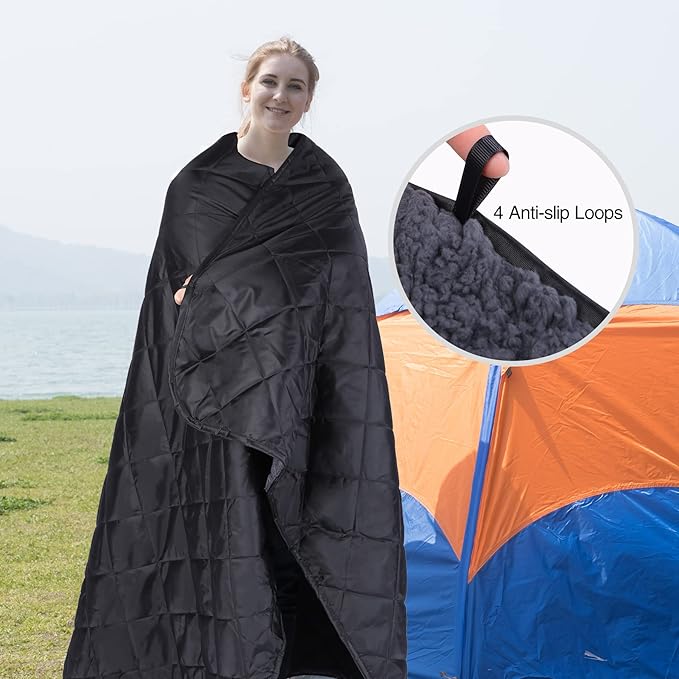 REDCAMP Large Warm Blanket with Sherpa Lining, Cold Weather Outdoor Blanket Windproof for Camping Stadium,Hiking, Machine Washable(79"x 79")