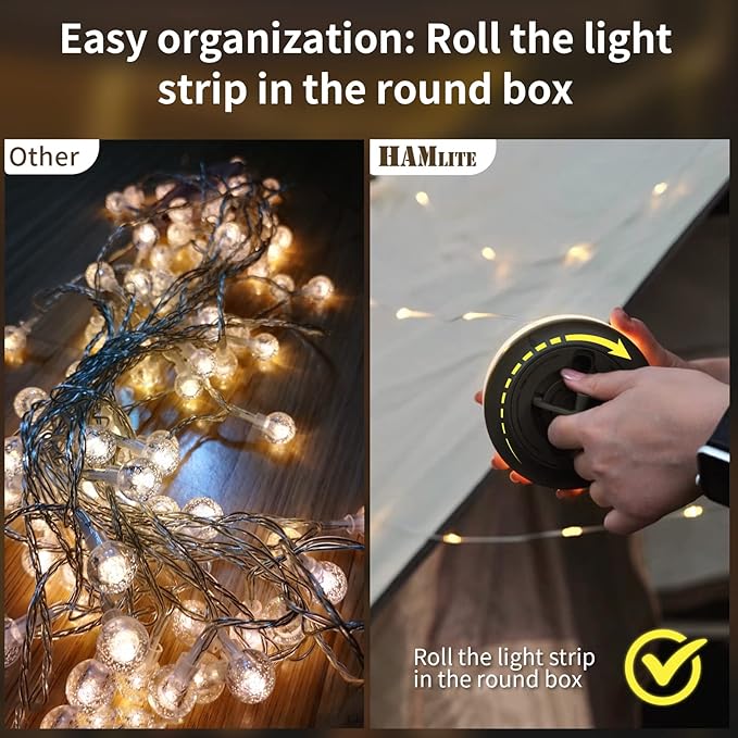 Camping String Lights,HAMLITE 65.6Ft Camping Lights with 5 Lighting Modes, Quick 30s Recovery, Waterproof USB Charging Light, Rechargeable Outdoor String Lights for Camping Hiking Yard Christmas decor