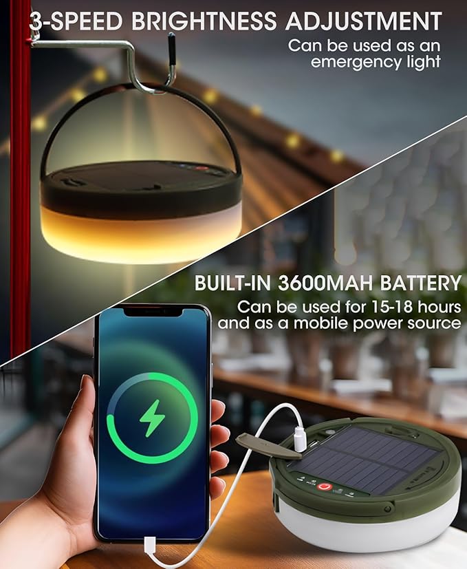 Solar Camping String Lights , 2 in 1 Multi-Color Outdoor String Lights with 8 Lighting Modes(39.4Ft), Solar Power and USB Rechargeable , Waterproof Portable Camping Lights for Hiking Yard