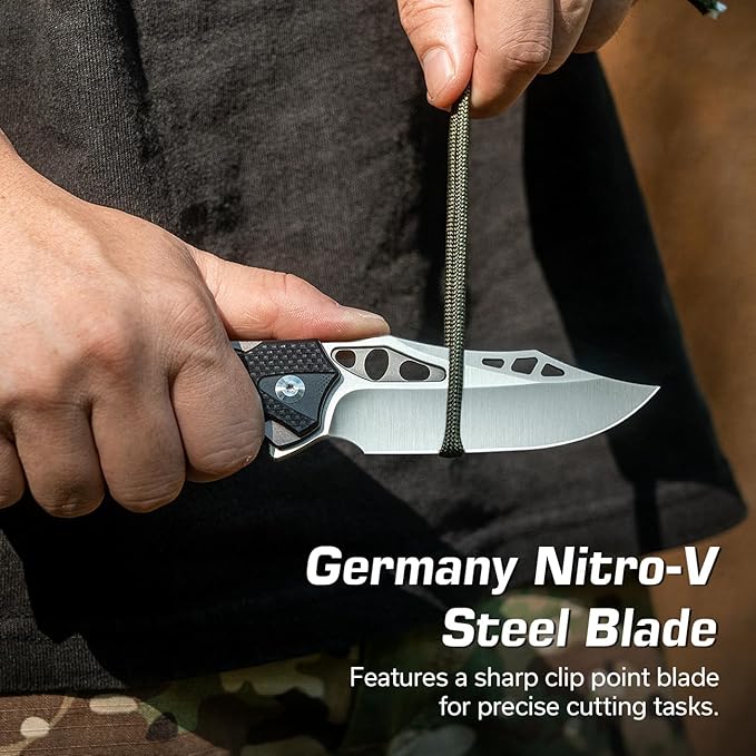 CIVIVI Pocket Knife for Men, Biophase Flipper Tactical Folding Knife, 3.48" Nitro-V Blade Aluminum with G-10 Handle, Lightweight Skeletonized EDC Knife for Camping Hunting, C23083C-3 (Black)
