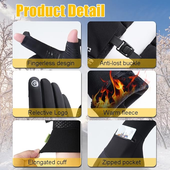 Winter Gloves for Men Women - Waterproof, Touchscreen, Thermal Snow Gloves for Running, Cycling, Driving