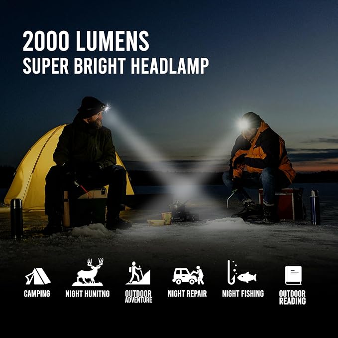 Phone Skope 3oz. Waterproof LED Headlamp with Red Light, Hands Free Torch for Hunting, Camping, or Backpacking, Rechargeable Battery, 2000 Lumen Output