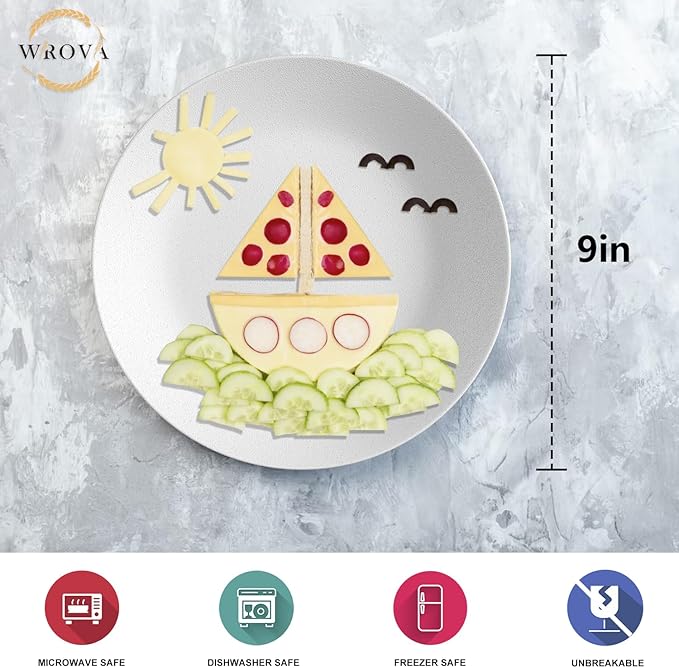 Wheat Straw Dinner Plates 9 Inch Unbreakable Set of 8 - Dishwasher & Microwave Safe Plastic Plates Reusable - Lightweight Plates for kitchen,camping,salad,appetizer - White
