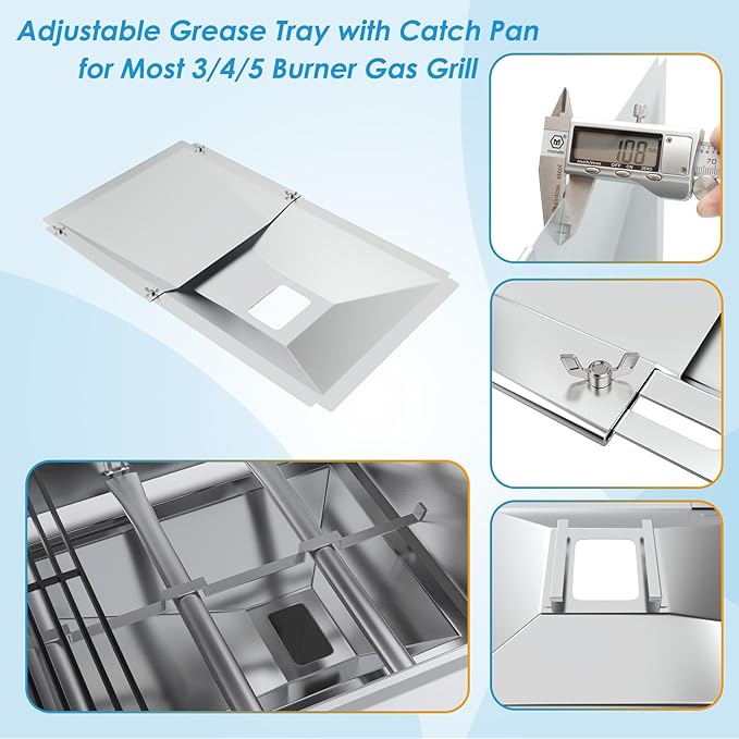 Universal Grease Tray with Catch Pan for Nexgrill Replacement Parts 720-0830H 720-0882A, Charbroil, Dyna Glo, Kenmore, Expect Grill, Drip Pan for 3/4/5 Burner Gas Grill