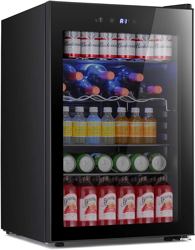 Antarctic Star Beverage Refrigerator -150 Can Mini Fridge for Soda Beer or wine,Small Drink Dispenser, For Office or Bar with Adjustable Removable Shelves,4.5 Cu. Ft. (Black)