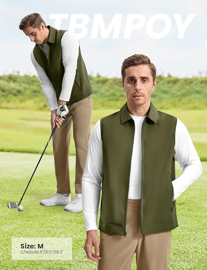 TBMPOY Men's Vest Casual Lightweight Thin Utility 3 Zip Pockets Stylish Sleeveless Jackets Summer Fall Golf Travel Business