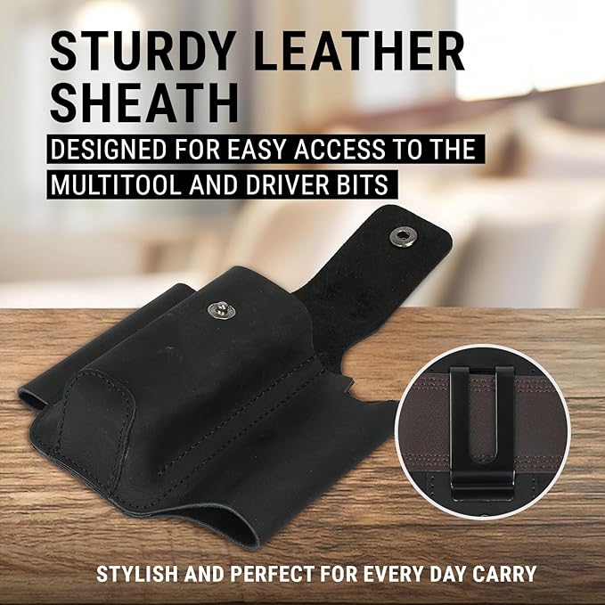 EPG Heavy Duty Multitool Bundle: Leather Case, Multi-Function Flashlight, Screwdriver Bits, 18 Stainless Steel Locking Tools, EDC Gear with Pliers, Bottle Opener, Box Cutter and More, Fits in Pocket