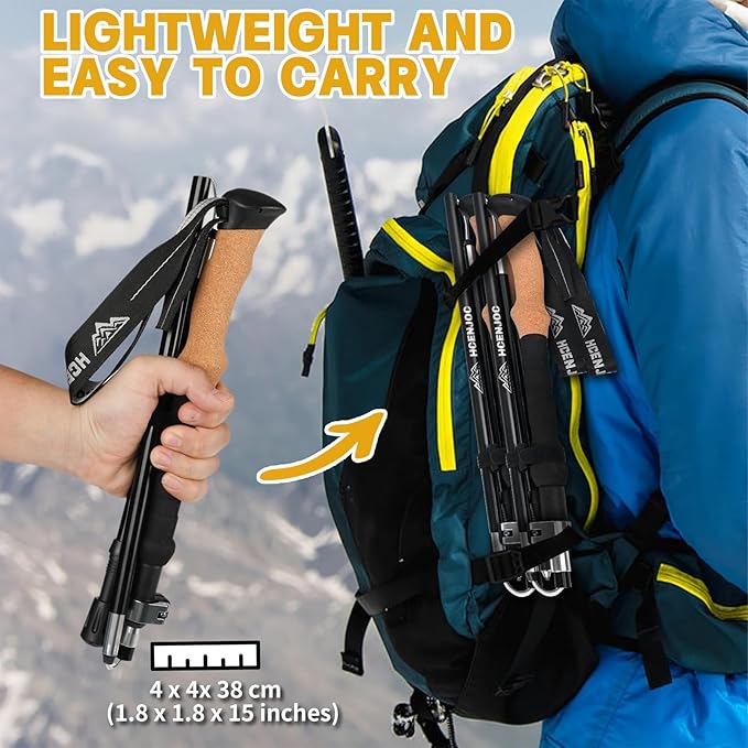 Trekking Poles Set of 2, Collapsible Cork Handle Aluminum Hiking Poles with Quick Lock System, Telescopic, Collapsible, Ultralight for Women Men, Hiking, Camping, Climbing