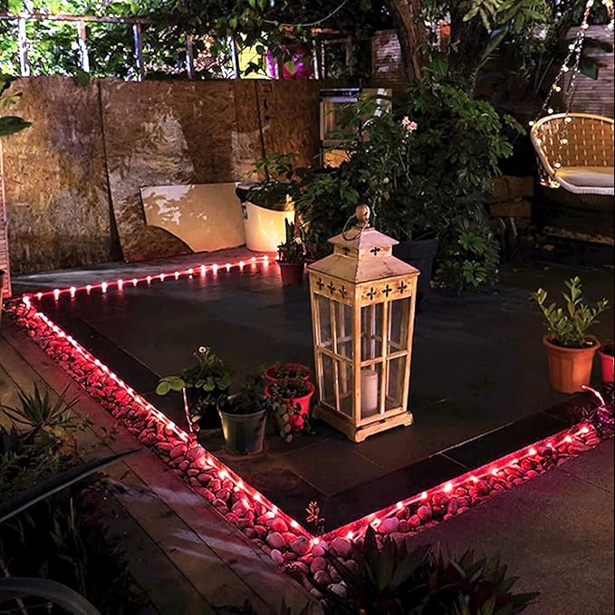JMEXSUSS Solar Rope Lights,200 LED 66ft 8 Modes Solar Rope Lights Outdoor Waterproof LED Red Fairy Lights for Christmas Tent Gazebo,Trampoline,Walkway,Pool