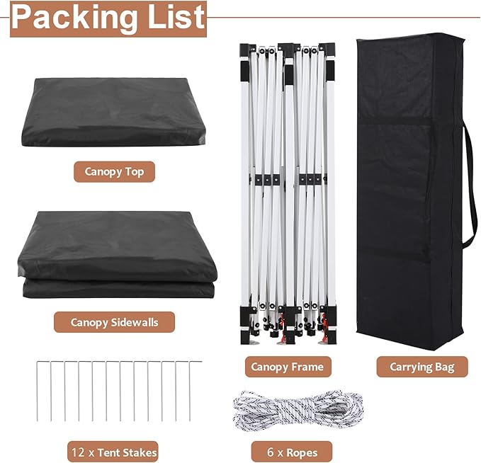 COBIZI 10x20 Pop Up Canopy Tent with Sidewalls,Party Tent Outdoor Gazebos, Waterproof & UV50+,3 Adjustable Heights,Higher Frame Design - Extra Tall for Parties Backyard,Weddings,Markets,Black