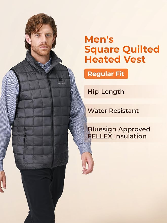ORORO Men's Lightweight Quilted Heated Vest with Battery, Heated Quilted Vest (Charger Not Included)