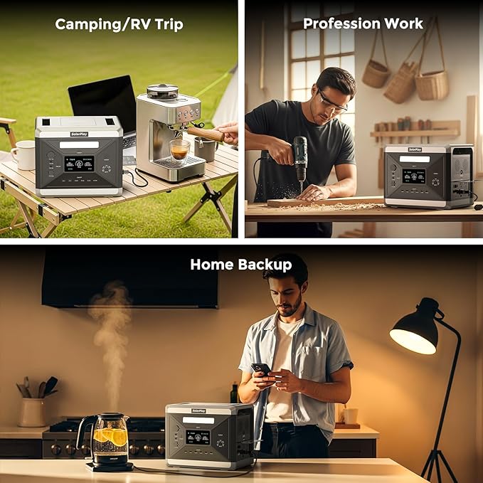 SolarPlay Q2501 Solar Portable Generator 2400W for RV Camping, Home Solar Powered Generator 2160Wh LiFePO4 Battery w/ 4 2000W AC Outlets, 2 DC Outlets, XT60, Cigarette Lighter & 6 USB Power Station