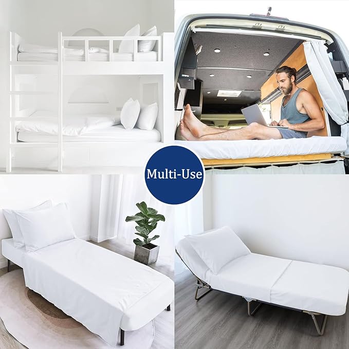 Cot Sheets 33" x 75" - 4 PCs Cot Sheet Set - 600TC 100% Cotton Sheet Set - Cot Size Fitted Sheets Perfect for Narrow Twin/Camp Bunk/Rvs Bunk/Guest Beds/Trifold Mattress, 4-8" Deep Pocket - White