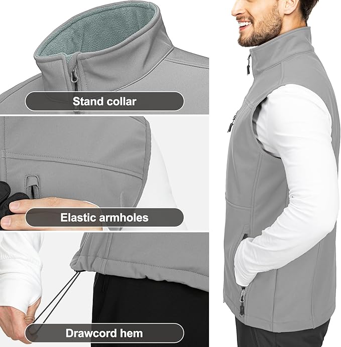 33,000ft Men's Lightweight Softshell Vest Outerwear Zip Up Fleece Lined Windproof Sleeveless Jacket for Golf Running Hiking