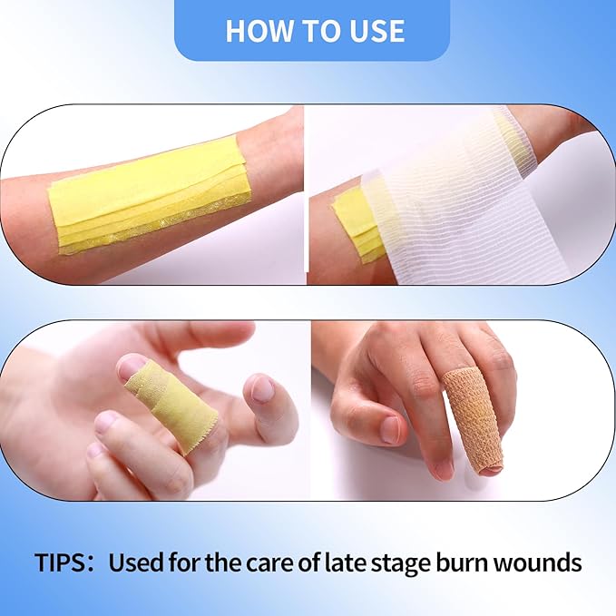 Dr.Med Burn Kit, 4pcs Burn Dressings 4x4”, 8pcs Burn Gel 3.5g, 4pcs Non-Adherent Xeroform Petrolatum Gauze, Burn First Aid Cooling Soothing Cream with Bandage, Latex Surgical Gloves, Scissors, Tape