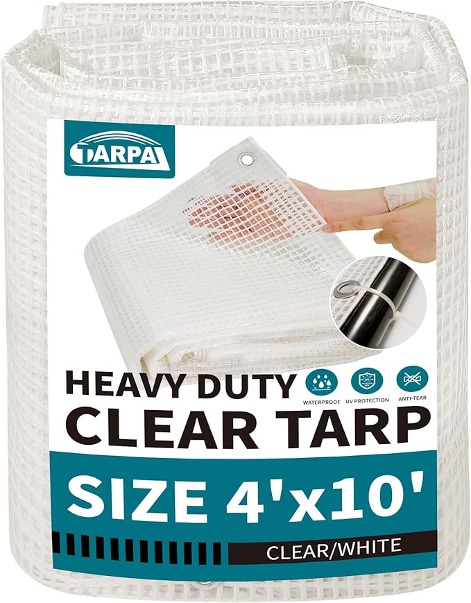TARPAL 4'x10' Clear White Tarp Heavy Duty Waterproof 12mil with Grommets or Zip Ties for Small Greenhouse for Outdoors Garden,Farm,Chicken Coops