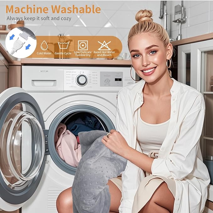 Massaging Weighted Heating Pad for Back Pain Relief,Heating Pads for Neck, Shoulder,Cramp,Portable Heated Pad with 3 Heat Settings & 6 Massage,18 Relaxing Combinations,Auto Off,20"*24",Light Grey