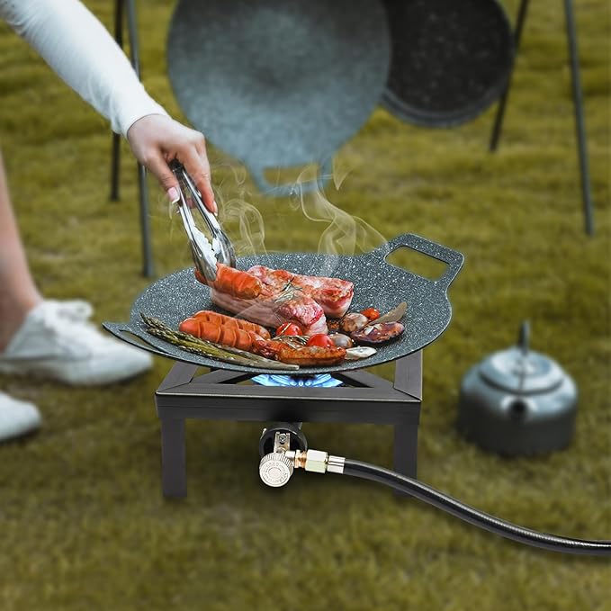 Single Burner Gas Stove, 8000W Portable Outdoor Propane Stove with Adjustable 0-20Psi Regulator Hose for Patio Camping, BBQ, Home Brewing, Turkey Fry, Maple Syrup Prep