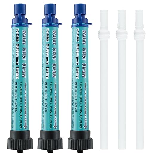 3 Pack Water Filter Straw Outdoor Portable Personal Water Filter Straw Water Purifier Survival Gear and Equipment for Hiking Camping Travel and Emergency Blue