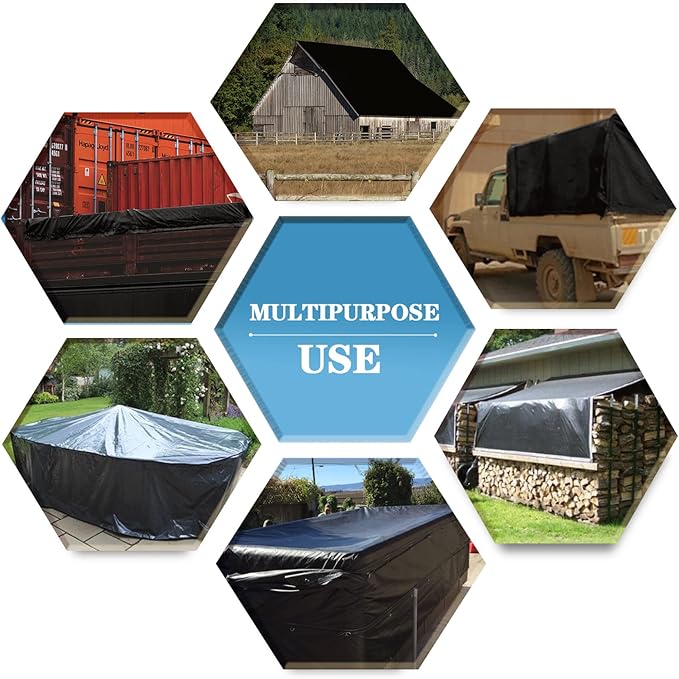 Tarps Heavy Duty Waterproof 14x20ft,TEZONG Black Tarp 12Mil Plastic Tarpaulin Outdoor Tarp Cover for Emergency Rain,Patio Furniture,Wood,Roof,Camping,Car,Pool
