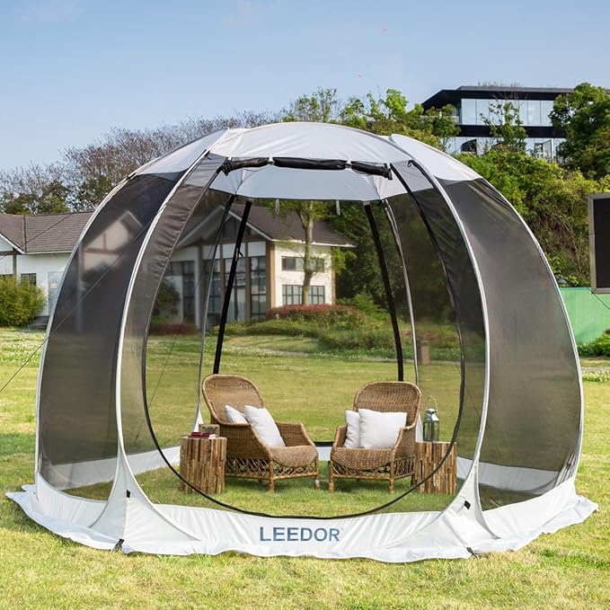 LEEDOR Pop Up Screen House, 6-10-15 Person Outdoor Screen Tent,Camping Screen Room with Carry Bag, Screened Gazebo with Mosquito Netting, Instant UV Resistant Sun Shelter for Garden, Patio, Backyard