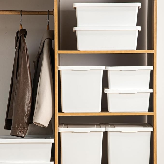 15 Quart Stackable Plastic Storage Bins with LidsStorage Container for Organizing, Storage Boxeswith Handle for Shelves, Cube Storage Bin for CraftSnacks, (white,2L)