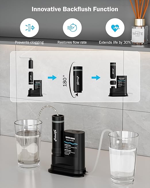 Frizzlife Electric Water Filter Camping, 0.01μm Ultrafiltration 7-Stage Portable Water Filter, Rechargeable Water Purifier for Camping, Survival, Backpacking,Hiking & Emergency,3pcs Pre-Filters,EF1200