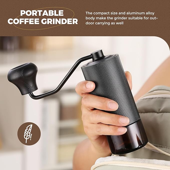 Manual Coffee Grinder CNC Stainless Steel 7 Star Conical Burr Coffee Grinder Hand with12 gears Adjustable Coarseness For Espresso, Drip Coffee, French Press Capacity 25g Portable Coffee Bean Grinder