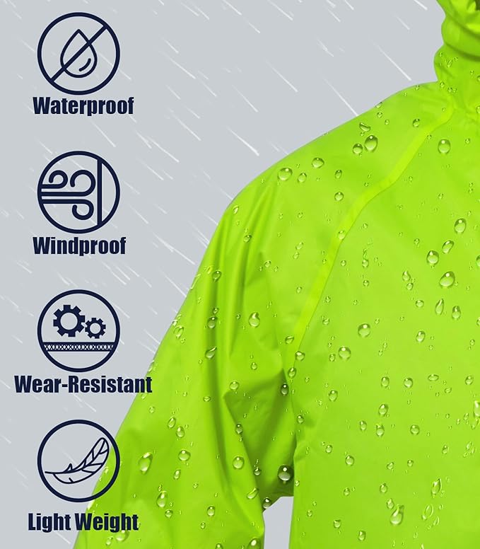 RainRider Raincoat for Men Waterproof Long Rain Jacket with Stowable Hood Lightweight Rain Gear Poncho for Unisex