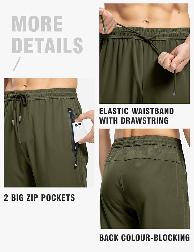 TBMPOY Men's Lightweight Hiking Travel Pants Breathable Athletic Fishing Active Joggers Zipper Pockets