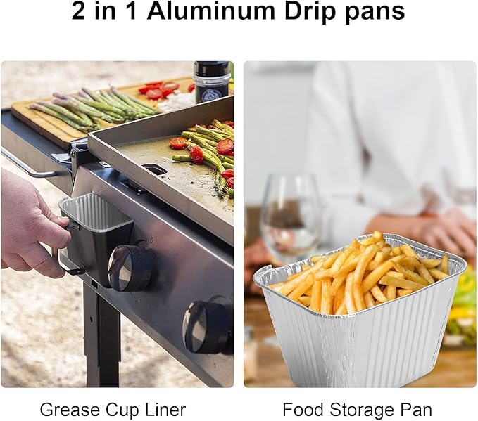 Grill Grease Cup Catcher with 10-Pack Aluminum Drip Pans Liners for Pit Boss 2/3/4 Burner Gas Griddles, Drip Tary & Disposable Liners Fit for Blue Rhino Razor GGC1643M GGC1643L GGC2241L Grill