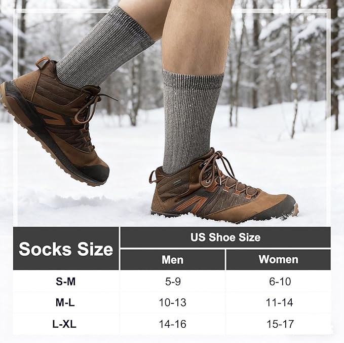 Merino Wool Socks for Men and Women Thermal Crew Winter Hiking Warm Boot Socks For Work With Cushioned Sole 3 Pairs