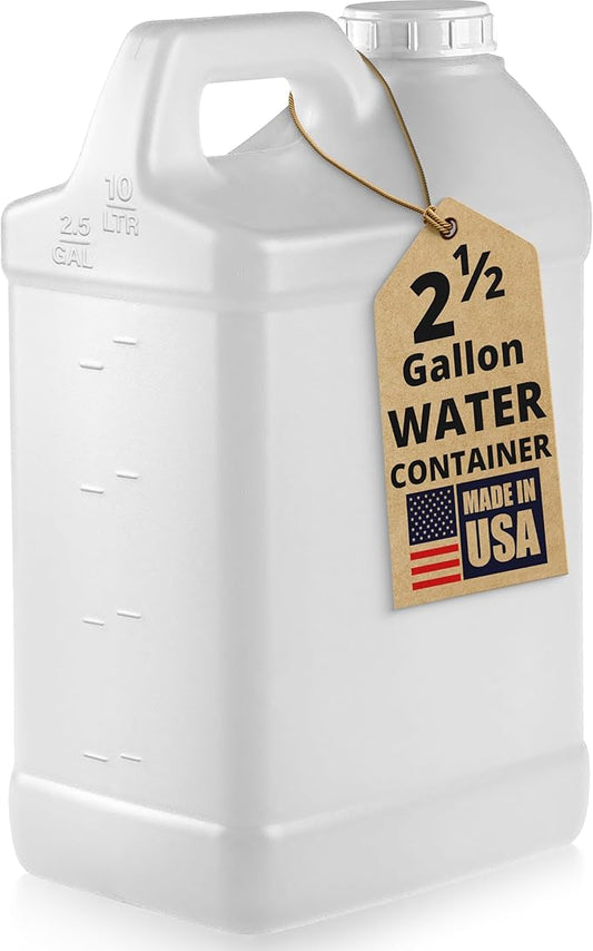 kitchentoolz 2.5 Gallon Water Jug – Water Container Heavy-Duty HDPE Carboy for Automotive Used Oil & Liquid Storage – 10 Quart Mixing Container with Secure Lid – Made in USA