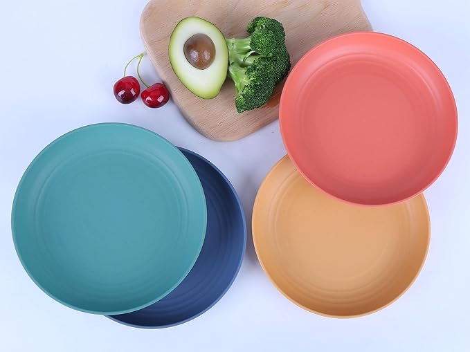 LuckyZone 8.8 Inches Unbreakable Wheat Straw Plates - Reusable Plate Dinner Set - Dishwasher & Microwave Safe - Healthy, BPA Free & Eco-Friendly (8.8 Inches/4 Color_H)