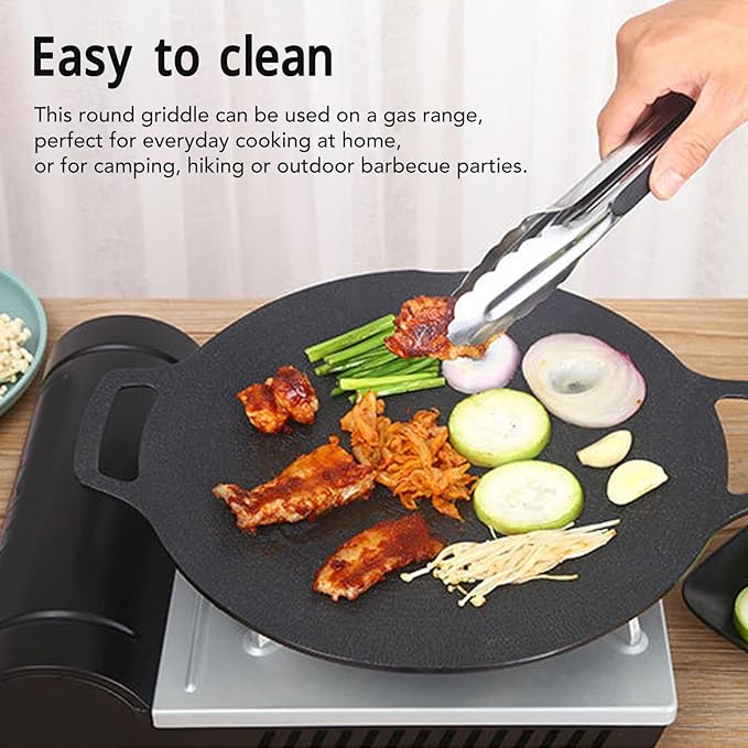 Korean Grill Pan,Round Premium BBQ Grill Pan,Non-stick Griddle Plate for Gas Stove Indoor Outdoor Camping Party(25cm)