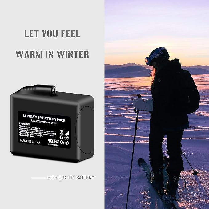2Pack 5000mAh Lithium-ion Battery Pack for Heated Gloves, Socks, Hats, Mittens, Vest, Jacket, Hand Muff, Boots, Hat, Knee Braces Suit Upgraded Version Battery with 8.4V DC Dual Battery Charger