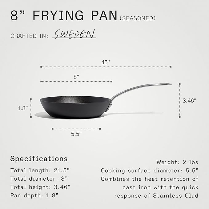 Made In Cookware - Seasoned 8" Blue Carbon Steel Frying Pan - (Like Cast Iron, but Better) - Professional Cookware - Crafted in Sweden - Induction Compatible