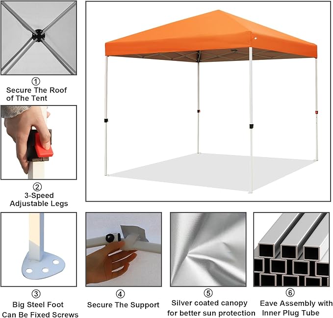 Northroad 8X8 FT Pop Up Canopy, Outdoor Instant Canopy Tent Slant Legs with Carrying Bag, Portable Gazebo Shelter for Wedding Party,Commercial Event,Patio,Garden,Beach -Orange