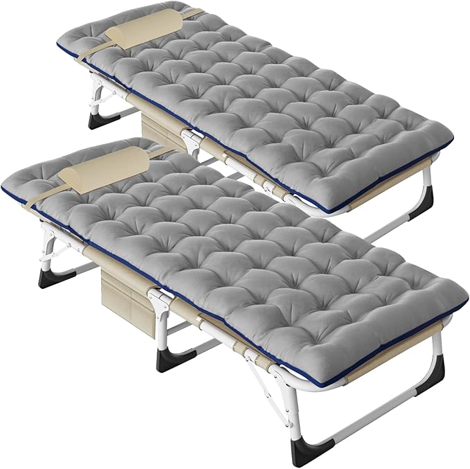 DoCred Folding Camping Cot with Mattress, 2 Pack Heavy Duty Folding Cot for Adults, Portable Sleeping Cot Bed Adults Outdoor Bed with Carry Bag, Travel Camp Cots