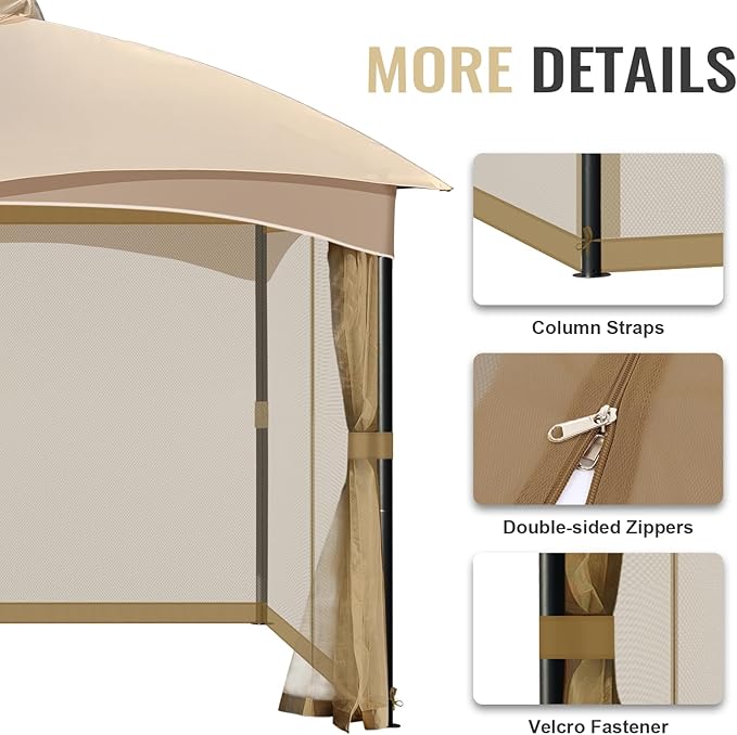 COWVIE Gazebo Replacement Netting Screen, 10' x 10' Universal Gazebo 4-Panel Mosquito Sidewalls with Double Zippers for Outdoor Patio (Only Netting)