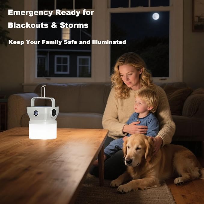 V.C Formark Camping Lantern Solar Powered Portable with Battery% Display, 1000LM Bright, USB-C/Solar Charging, for Outdoor Emergency, Hiking, Power Outage